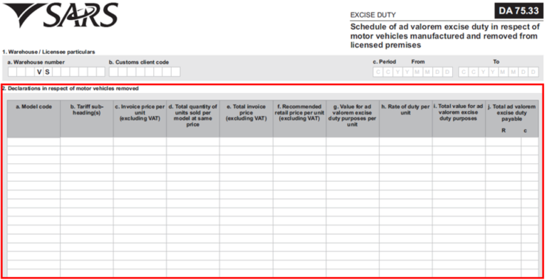 Guide to DA 75 AD Valorem Excise Duty Account | South African Revenue ...