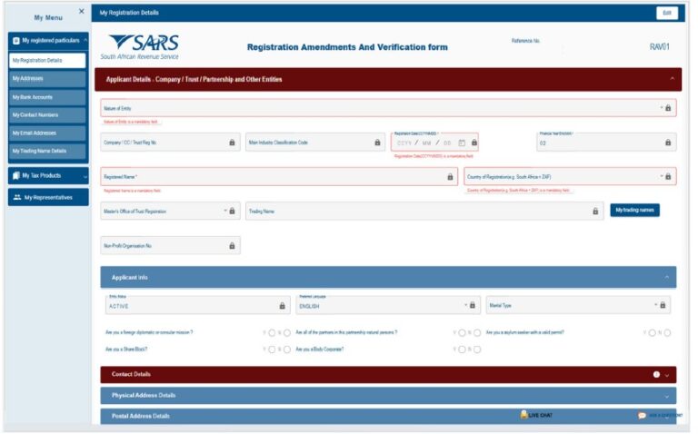 Sars Vdp01 Form.pdf Guide to Complete the Registration, Amendments and Verification Form ...