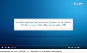 Youtube - What to do when your ITR12 is rejected on eFiling due a duplicate IRP5