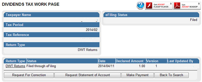 Screenshot of Dividends Tax Work Page