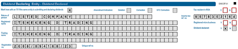 Screenshot of DRCIF01 Dividend Declaring Entity