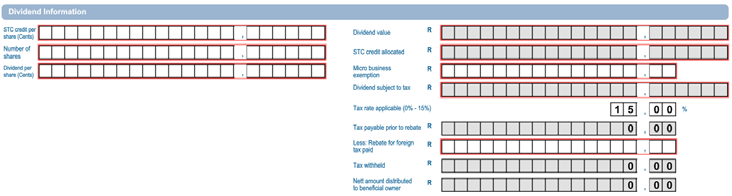 Screenshot of Dividend Information Section