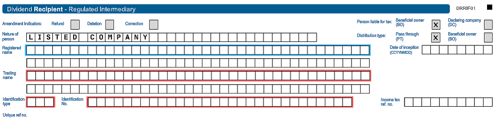 Screenshot of DRRF01 Dividend Recipient