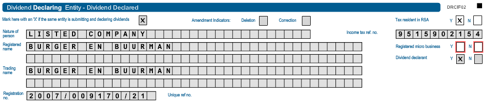 Screenshot of DRCIF02 Dividend Declaring Entity