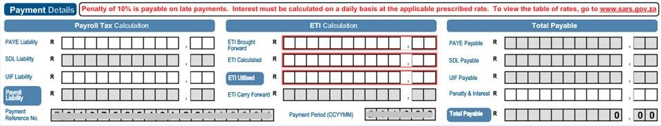 Screenshot of EMP 201 Payment Details part