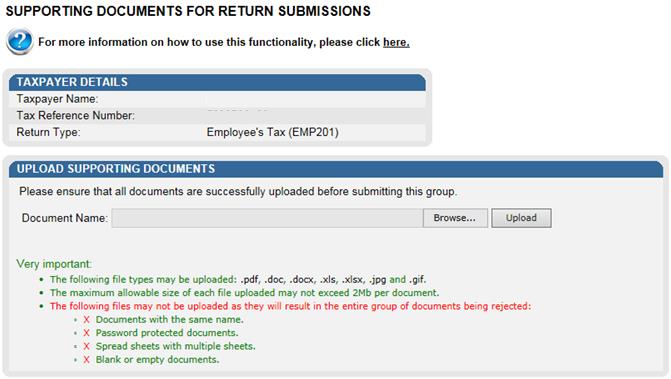 Screenshot of Supporting Documents for Return Submissions with Upload Supporting Documents section