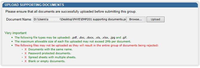 Screenshot of Upload Supporting Documents with documents selected