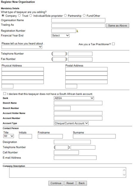 www.sars.gov.za tax number registration form