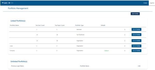 Screenshot of the Portfolio Management screen