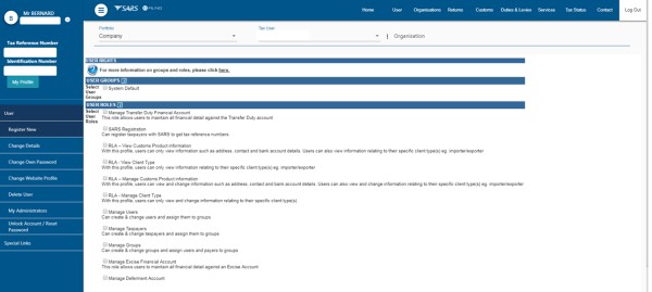 Screenshot of User Groups screen