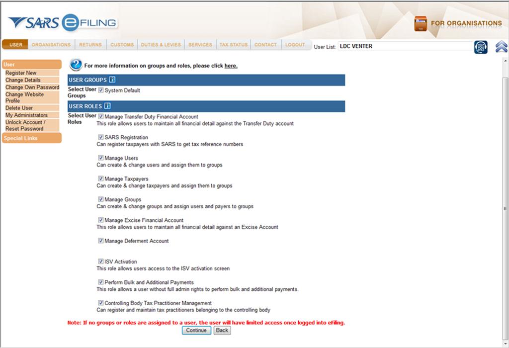 Screenshot of Update Details Screen on eFiling