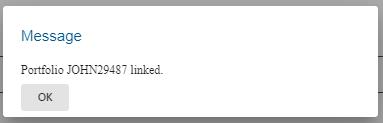 Screenshot of Message 'Portfolio JOHN29487 linked.' with OK button