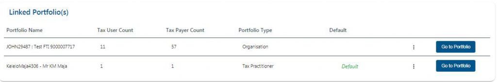 Screenshot of Linked Portfolios screen