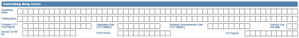 Screenshot of the Controlling Body Details section of the form