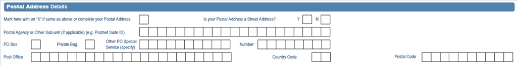 Screenshot of the Postal Address Details section of the form