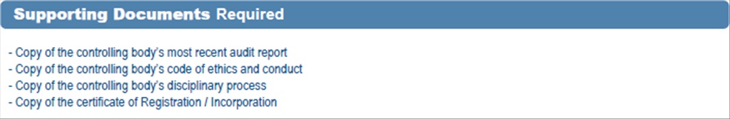 Screenshot of Supporting Documents Required