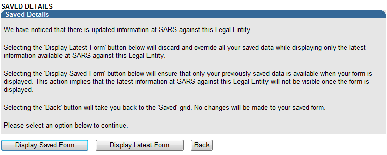Screenshot of the Saved Details Dialog on eFiling