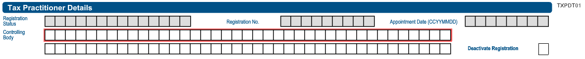 Screenshot of the Tax Practitioner Details part of the form