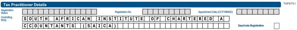 Screenshot of the populated the Tax Practitioner Details part of the form