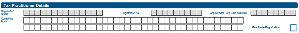 Screenshot of the Tax Practitioner Details section of the RAV01 form