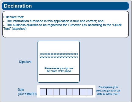 Picture of Declaration part of the form