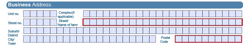 Picture of a Turnover Tax Application Form Business Address part - TT01