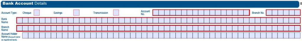 Picture of a Turnover Tax Application Form Bank Acount Details part - TT01