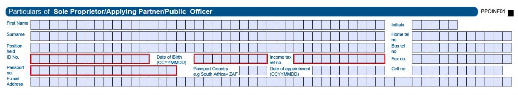 Picture of a Turnover Tax Application Form Particulars of Sole Proprietor/Applying Partner/Public Officer part - TT01