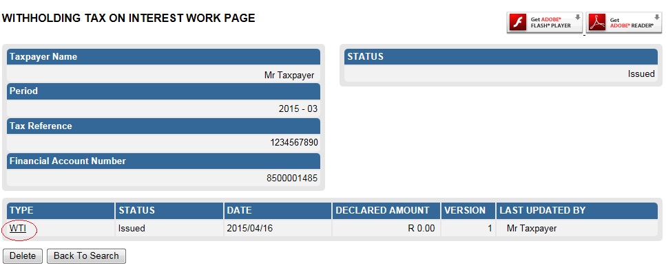 Screenshot of WTI Work Page with a WTI link circled