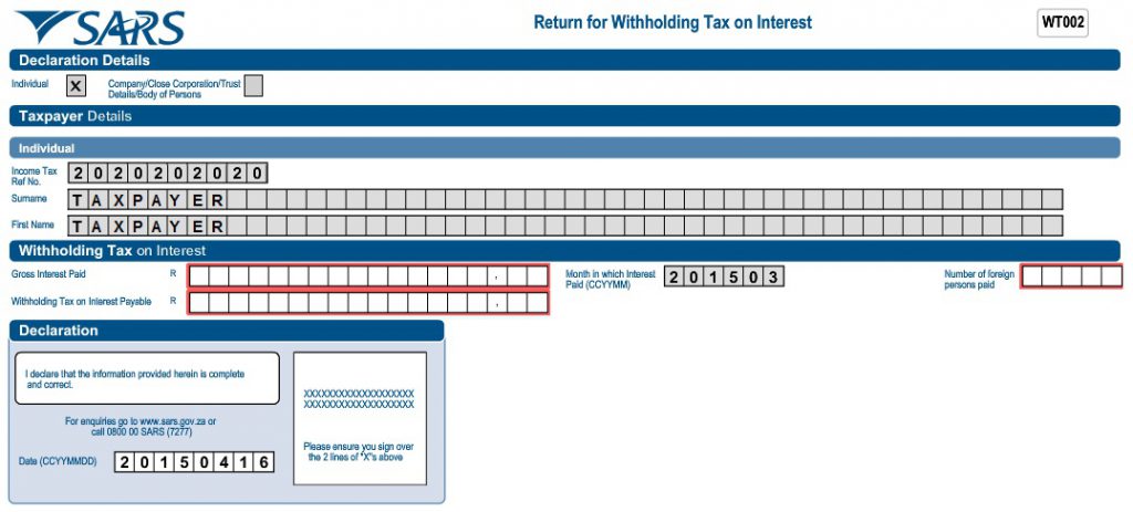 Screenshot of WT002 form