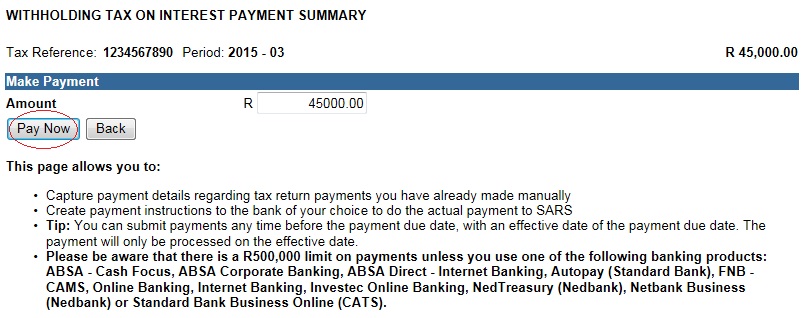 Screenshot of WTI Payment Summary with Pay Now button circled