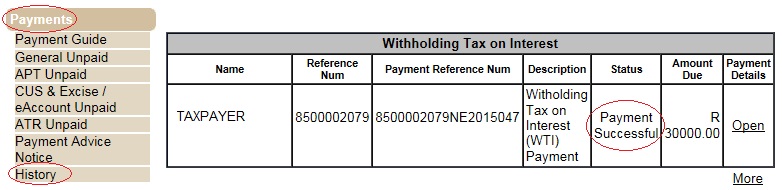 Screenshot of Payments History Showing Successful Payment