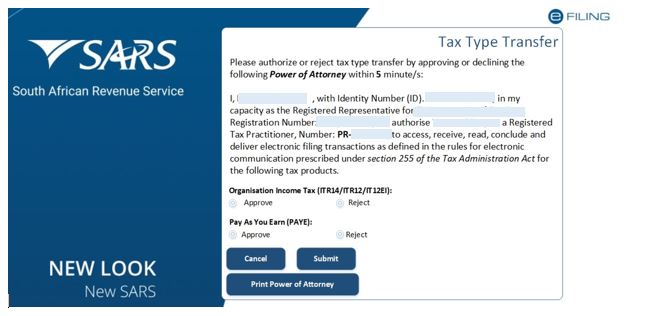 Screenshot of Tax Type Transfer approvals