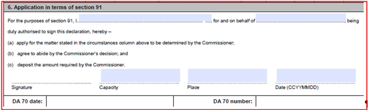 Guide to Completion of DA 70 | South African Revenue Service